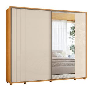 Guarda-roupa Casal Dalí Ripado Com Escada 2 Portas 8 Gavetas 1 Porta C/ Espelho - 7 Decor Cinamomo E Off White