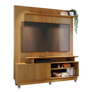 Combo Home Com Rodinhas + Painel Para Tv 60 Polegadas Ares - 7 Decor Cumaru