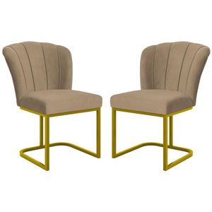Kit 2 Cadeira Poltrona Flor Pés Metal Dourado Mesa Jantar Cozinha Capuccino