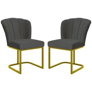 Kit 2 Cadeira Poltrona Flor Pés Metal Dourado Mesa Jantar Cozinha Cinza