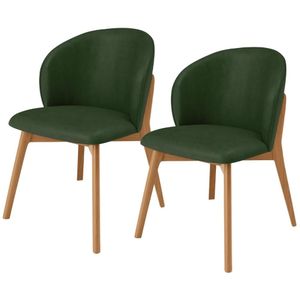 Kit 02 Cadeiras De Jantar E Estar Living Estofada Mia L02 Couríssimo Verde Musgo - Lyam Decor