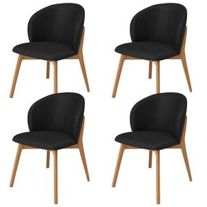 Kit 04 Cadeiras De Jantar E Estar Living Estofada Mia L02 Couríssimo Preto - Lyam Decor