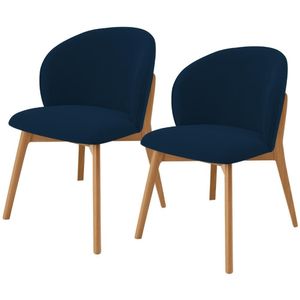 Kit 02 Cadeiras De Jantar E Estar Living Estofada Mia L02 Suede Azul Marinho - Lyam Decor
