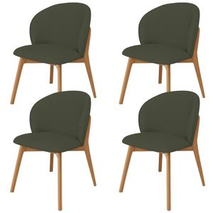 Kit 04 Cadeiras De Jantar E Estar Living Estofada Mia L02 Linho Verde Musgo - Lyam Decor