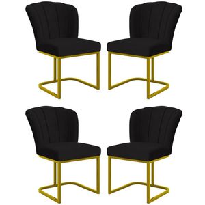 Kit 4 Cadeira Poltrona Flor Pés Metal Dourado Mesa Jantar Cozinha Preto