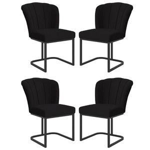 Kit 4 Cadeira Poltrona Flor Pés Metal Preto Mesa Jantar Cozinha Preto