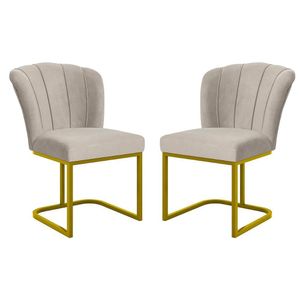 Kit 2 Cadeira Poltrona Flor Pés Metal Dourado Mesa Jantar Cozinha Bege