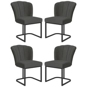Kit 4 Cadeira Poltrona Flor Pés Metal Preto Mesa Jantar Cozinha Cinza