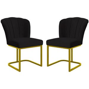 Kit 2 Cadeira Poltrona Flor Pés Metal Dourado Mesa Jantar Cozinha Preto