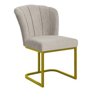 Cadeira Poltrona Flor Pés Metal Dourado Reforçado Sala De Jantar Bege