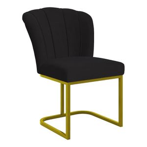 Cadeira Poltrona Flor Pés Metal Dourado Reforçado Sala De Jantar Preto