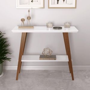 Aparador Caio 90x30 Tampo Mdf 30mm Pé Em Madeira Branco/amadeirado