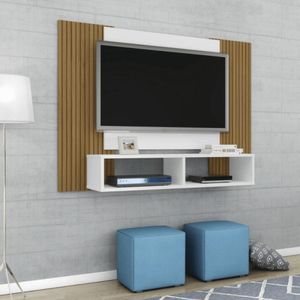 Painel Nilo P/ Tvs 47 Sala De Estar Branco/ripado