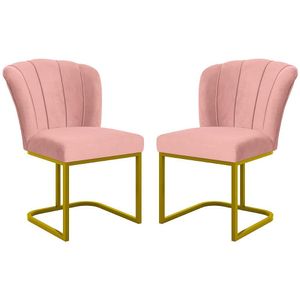 Kit 2 Cadeira Poltrona Flor Pés Metal Dourado Mesa Jantar Cozinha Rosa