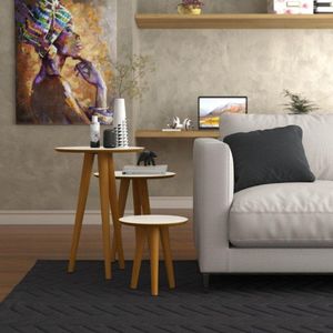 Conjunto 3 Mesas 4303 Pés Palito Ofertamo Sala Off White/freijo