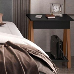 Mesa De Cabeceira 1 Gaveta Integra Finger Amadeirado/preto - Ofertamo