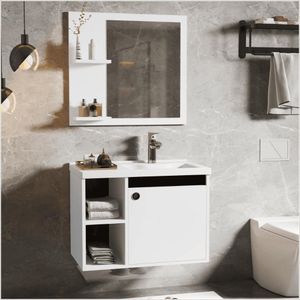 Conj Gabinete C/ Espelheira E Cuba Para Banheiro Adonis Branco Com Preto