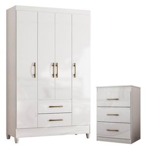 Guarda Roupa Solteiro Paraty E Cômoda Vitória Branco Brilho - Moval