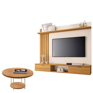 Painel Para Tv Suspenso Lets E Mesa De Centro Sky Cinamomo Off White - Hb Móveis