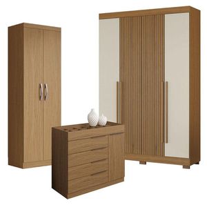 Guarda Roupa Casal 2030240 Atacama Areia Com Armário Multiuso 2000192 E Cômoda Sevilha Atacama - Aramóveis