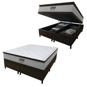Cama Box Baú King Gazin Colchão Molas Ensacadas Com Pillow Top Tower 193x203x75cm Branco/marrom