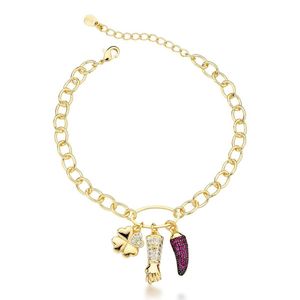 Pulseira Amuletos Da Fortuna Banhada Em Ouro 18k Com Pingentes Encantadores