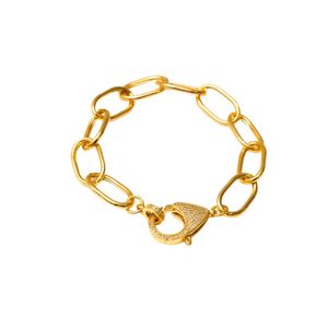 Pulseira Elos Grandes Fecho Cravejado Banhado A Ouro 18k