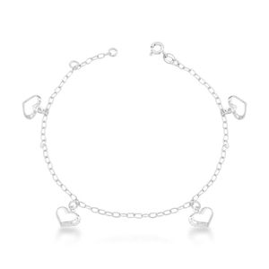 Pulseira Feminina Romântica Em Prata 925 Com Pingentes De Coração