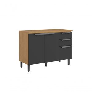 Balcão Com Tampo 3 Portas 2 Gavetas 120cm Mdf New Porto - Itatiaia Freijó-grafite