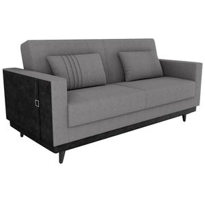 Sofa Cama 2 Lugares 203 Cm Boucle Corino Preto Milani Store Cinza
