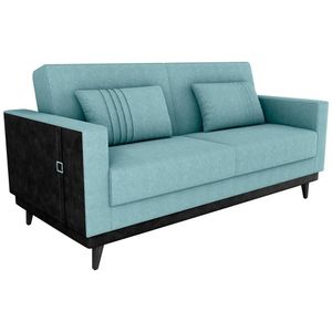 Sofa Cama 2 Lugares 203 Cm Boucle Corino Preto Milani Store Azul
