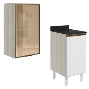 Armario Aereo Balcao 1p Vidro 40cm Mdf Kali Nicioli Bianco Toq Branco Uv