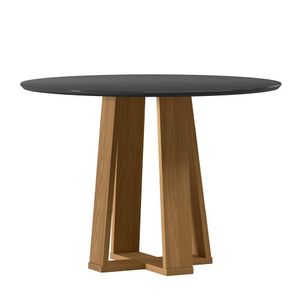 Mesa De Jantar Isabela 100x100 Ypê/preto Tampo Em Mdf Com Vidro - New Ceval Ypê/preto