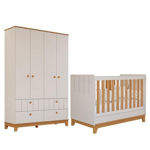 Jogo De Quarto Infantil Biscoito Guarda Roupa E Berço Off White/nature - Permóbili Baby Off White/nature