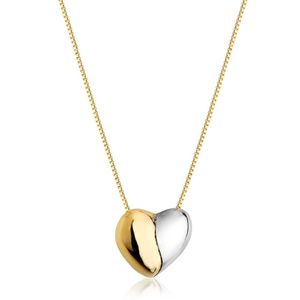 Colar Coração Duas Cores Curto Banhado A Ouro 18k