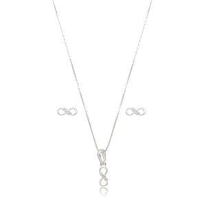 Conjunto Colar E Brincos Minimalistas Infinito Prata 925