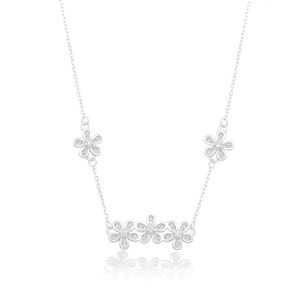 Colar Flores Delicadas Cristais Prata 925