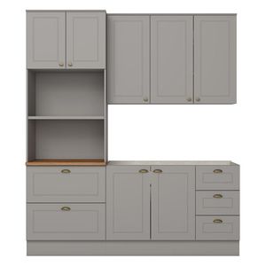 Cozinha Modulada Americana 3 Peças Com Balcão 120cm Sem Tampo Cinza/nature - Móveis Henn Cinza/nature