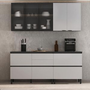 Cozinha Completa Itatiaia Lumina 200cm Em Madeira Mdf Grafite/fendi