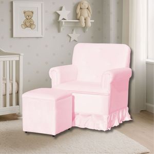 Poltrona De Amamentação Mamãe Catarina Balanço E Puff Suede Suede Rosê