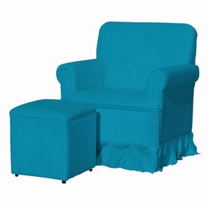 Poltrona Balanço De Amamentação Quarto Com Puff Giulia Suede Suede Azul Turquesa