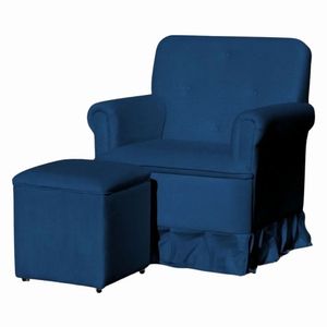 Poltrona Balanço De Amamentação Quarto Com Puff Giulia Suede Suede Azul Marinho