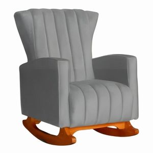 Poltrona Amamentação Quarto Balanço Estofado Maressa Linho Linho Cinza