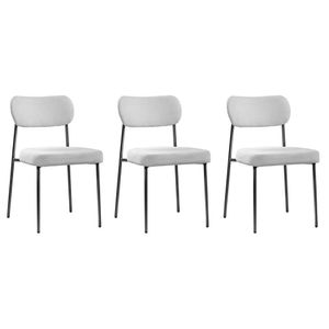 Conjunto 3 Cadeiras Lavínia Bouclê Cinza/aço Preto - Salaone Bouclê Cinza/aço Preto