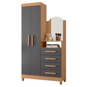 Cômoda New Capri 2 Portas E 4 Gavetas Freijó/titanium Com Espelho - Móveis Albatroz Freijó/titanium