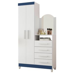 Cômoda New Capri 2 Portas E 4 Gavetas Quadriflex Branco/azul Matte Com Espelho - Móveis Albatroz Branco/azul Matte