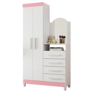 Cômoda New Capri 2 Portas E 4 Gavetas Quadriflex Branco/rosa Matte Com Espelho - Móveis Albatroz Branco/rosa Matte