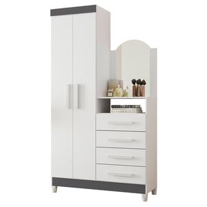 Cômoda New Capri 2 Portas E 4 Gavetas Quadriflex Branco/titanium Com Espelho - Móveis Albatroz Branco/titanium