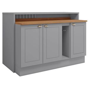 Kit Ilha Gourmet Com Balcões 80cm, 40cm E Porta Toalha Americana Cinza Móveis Henn Cinza