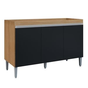 Balcão Pia Manu 120cm 3 Portas Amêndoa-preto Sem Tampo Ajl Móveis Amêndoa-preto